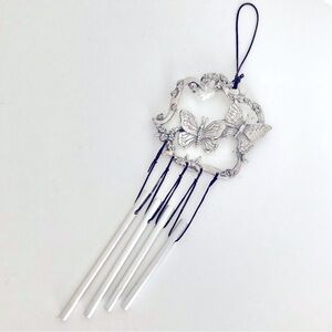 New Elegant Silvery Pewter Butterfly Wind Chime Patio Garden Decoration Crystal